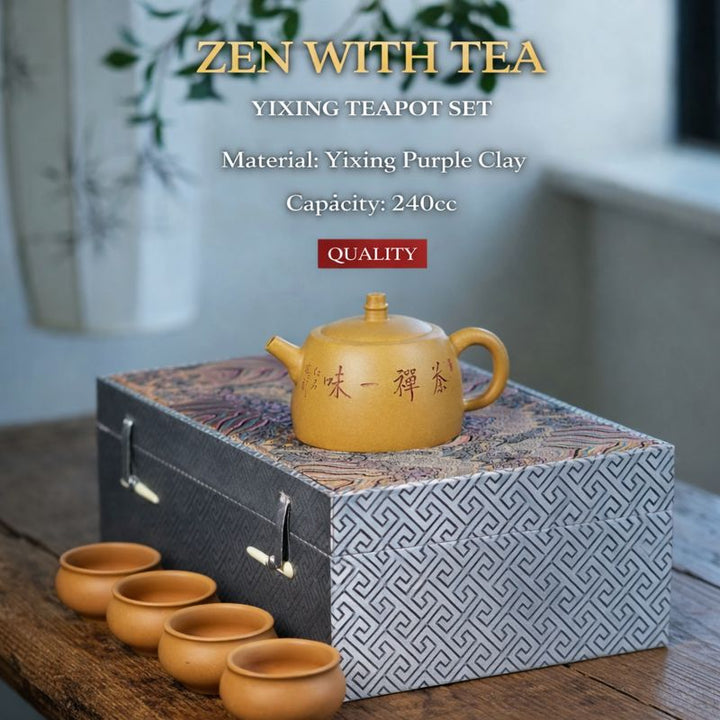 "Bao Duo" Treasure Bell Set | Handcrafted Golden Duan Clay Teapot &amp; Cups | Masterpiece by Wu Min