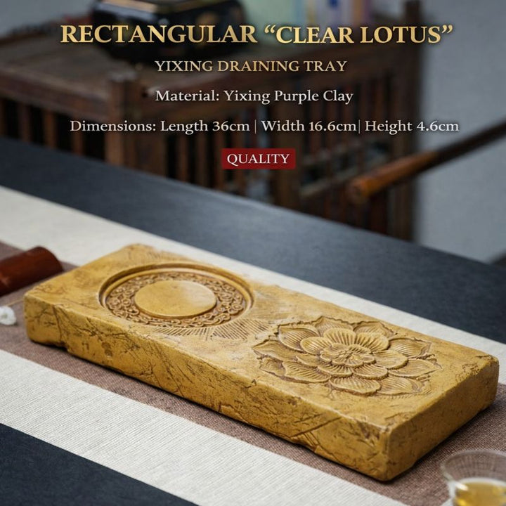 "Clear Lotus" | Handcrafted Yixing Zisha Dry Brew Stage | Rectangular Zen Tea Tray