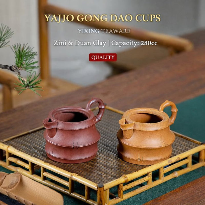 "Elegant Bamboo" | Handcrafted Yixing Zisha Gong Dao Cups (Pair of 2)