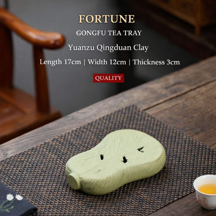 "Hundred Wealths" | Handcrafted Green Duan Ni Cabbage Tea Tray | Lucky Dry Brew Plate