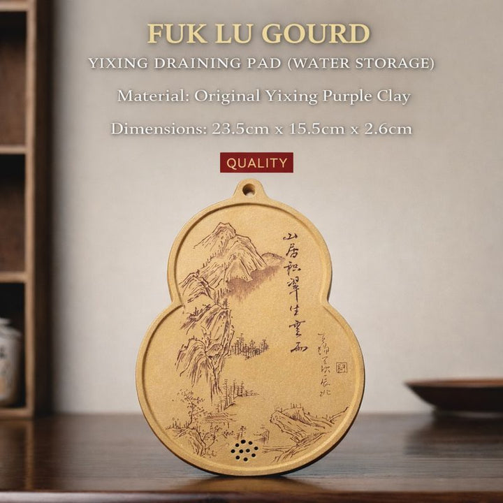 "Fuk Lu Gourd" | Handcrafted Yixing Zisha Draining Tea Tray | Zen Mountain Landscape Vessel Bearing