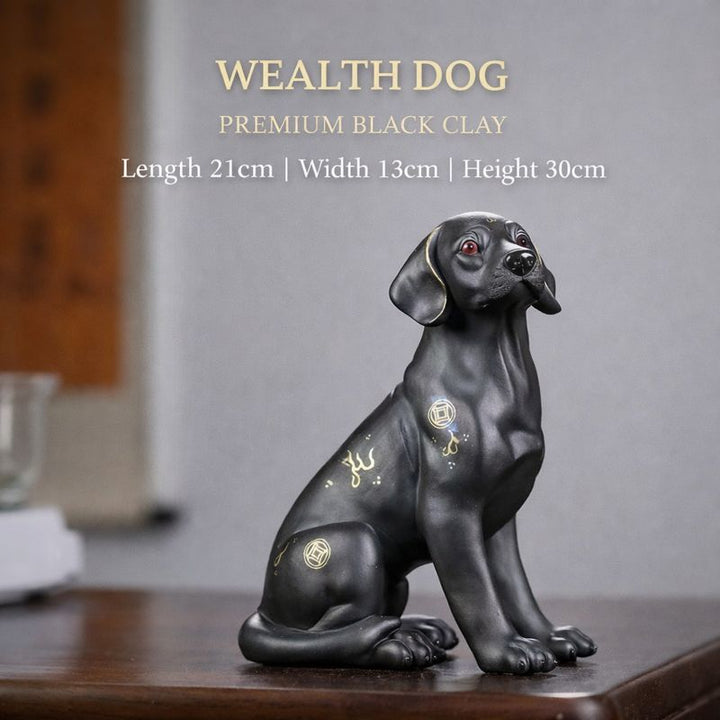 "Wealth Dog" | Handcrafted Premium Black Clay Figurine | Lucky Mascot Ornament