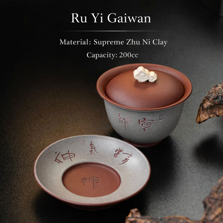 "Zen Ruyi" | Handcrafted Yixing Zisha Gaiwan | Premium Purple Clay Tea Bowl with Cloud Finial (200cc)