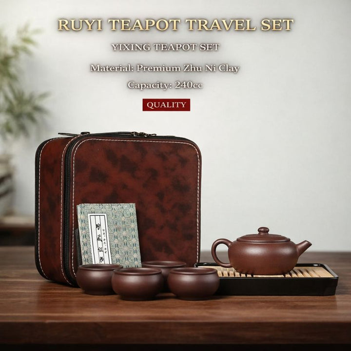 "Ruyi" Travel Tea Set | Handcrafted Yixing Zisha Teapot &amp; Cups | Portable Outdoor Brewing Set