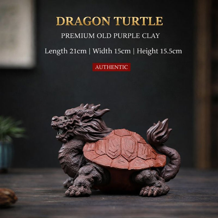 "Dragon Turtle" | Handcrafted Premium Old Purple Clay Sculpture | Auspicious Guardian of Success