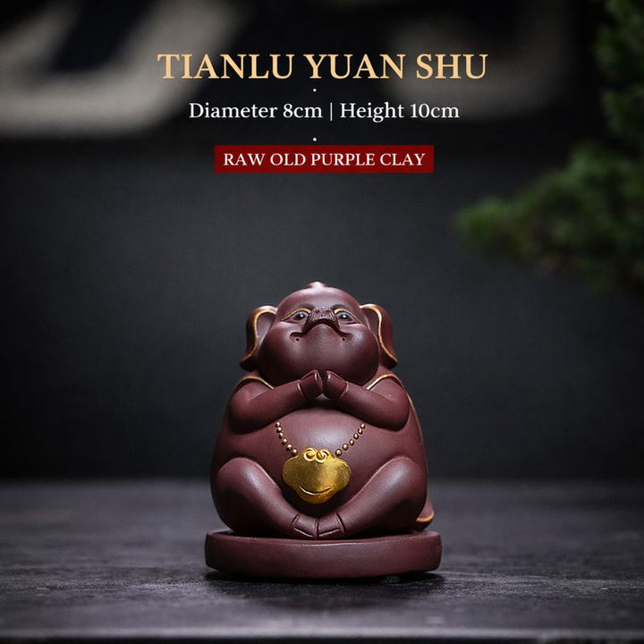 "Tianpeng Yuan Shu" | Handcrafted Aged Purple Clay Zen Pig Figurine | Premium Yixing Zisha Tea Pet