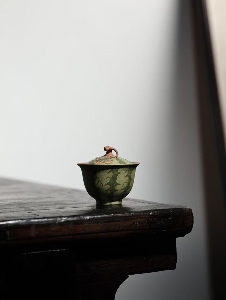 "Summer Watermelon" | Handcrafted Yixing Zisha Gaiwan | Bio-mimetic Thin-Walled Tea Bowl (100cc)