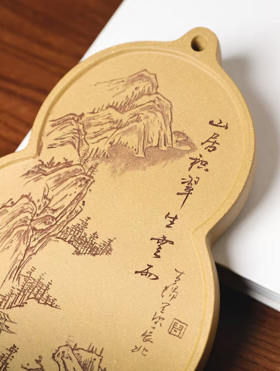 "Fuk Lu Gourd" | Handcrafted Yixing Zisha Draining Tea Tray | Zen Mountain Landscape Vessel Bearing