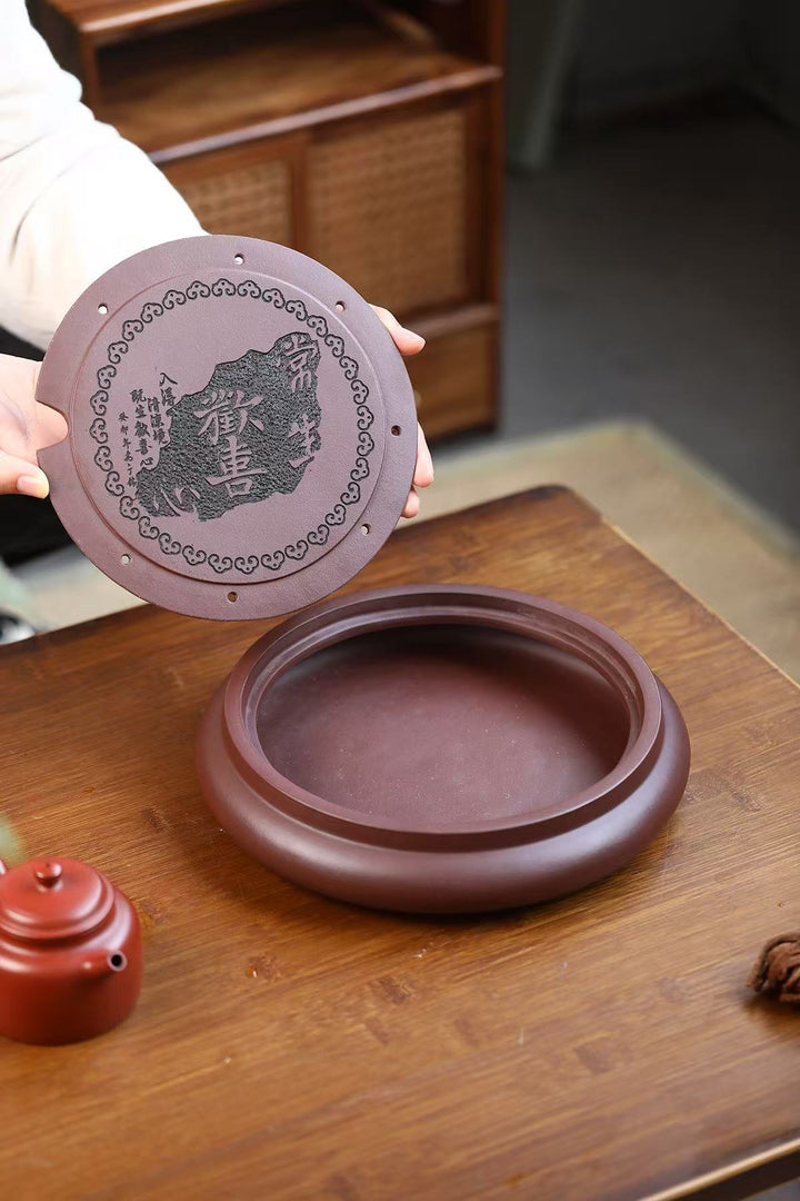 "Perpetual Happiness" | Handcrafted Yixing Purple Clay Dry Brew Tray | Zen Gongfu Tea Stage