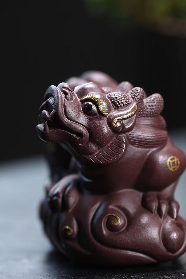 "Auspicious Cloud Pi Xiu" | Handcrafted Raw Old Purple Clay Mascot | Wealth-Attracting Guardian