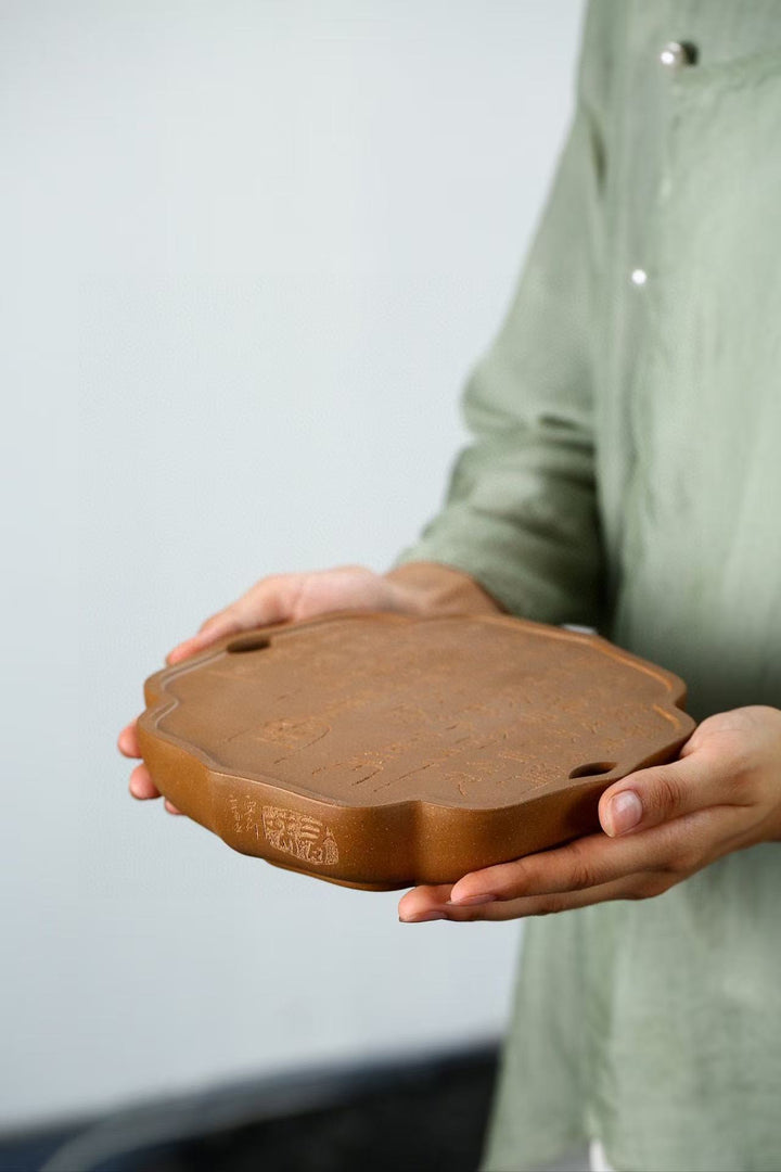 "Seven Bowls of Tea" | Handcrafted Aged Duan Ni Dry Brew Stage | Calligraphy Zen Tea Tray