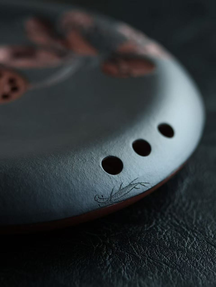 "Lotus Zen" Masterpiece | Handcrafted Yixing Purple Clay Draining Tea Tray | Premium Gongfu Tea Vessel Bearing