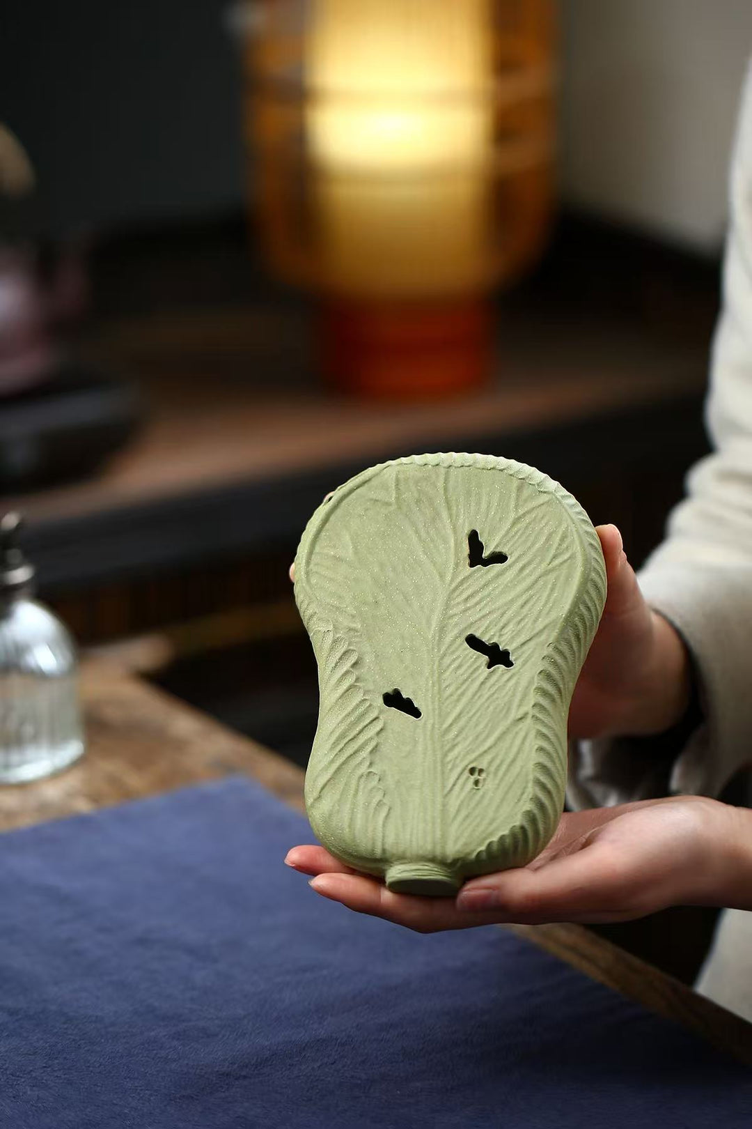 "Hundred Wealths" | Handcrafted Green Duan Ni Cabbage Tea Tray | Lucky Dry Brew Plate