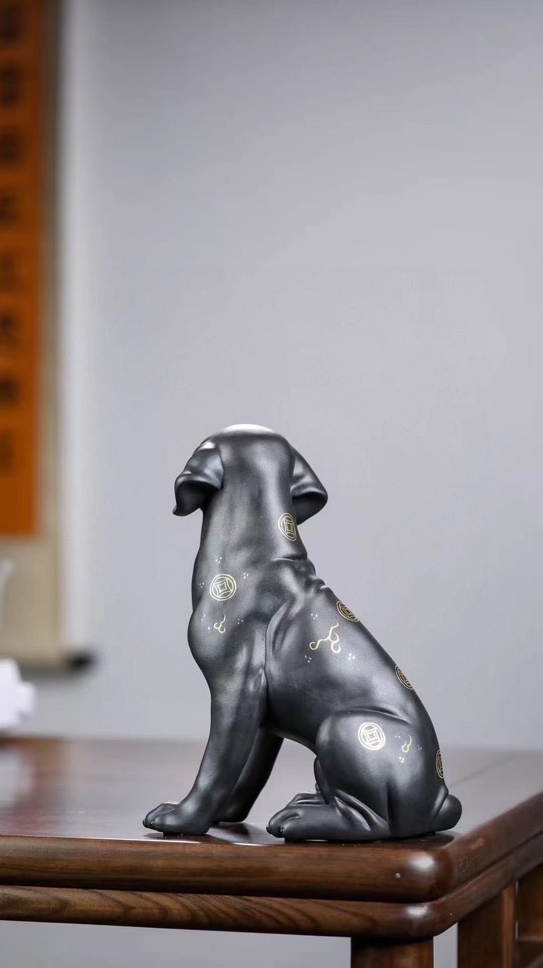 "Wealth Dog" | Handcrafted Premium Black Clay Figurine | Lucky Mascot Ornament