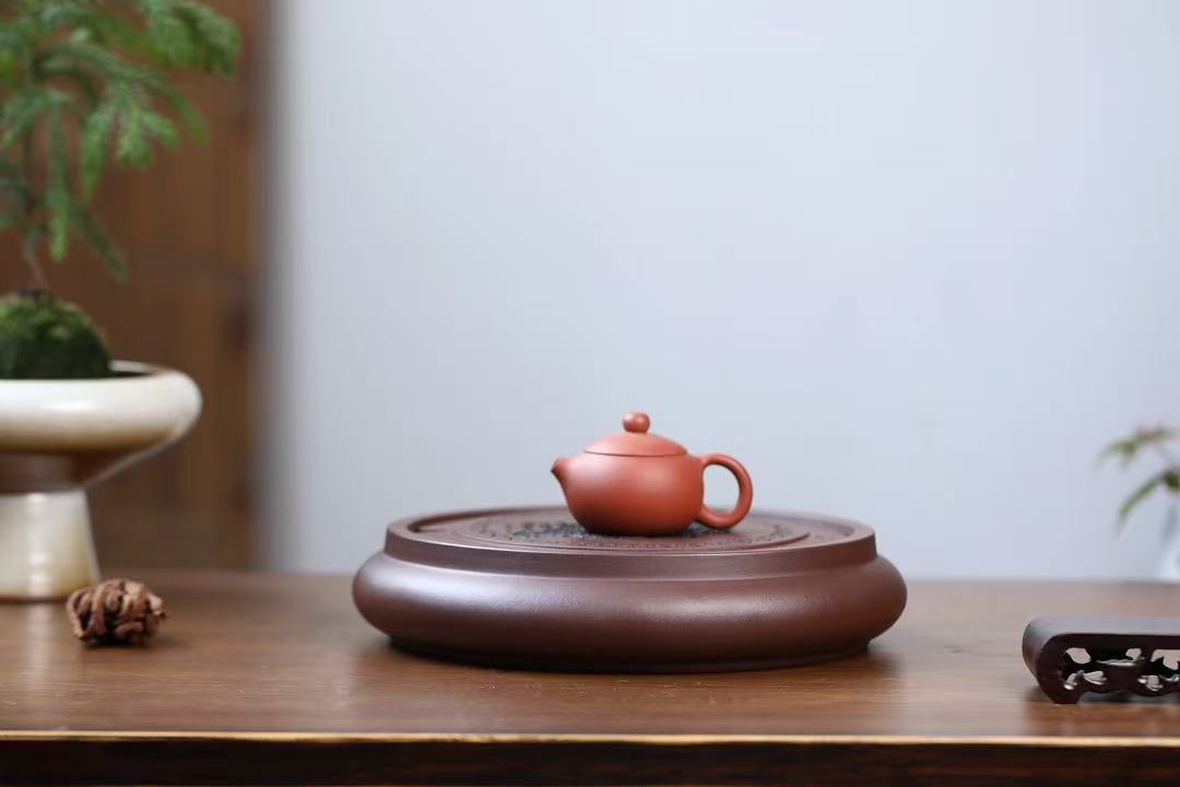 "Perpetual Happiness" | Handcrafted Yixing Purple Clay Dry Brew Tray | Zen Gongfu Tea Stage
