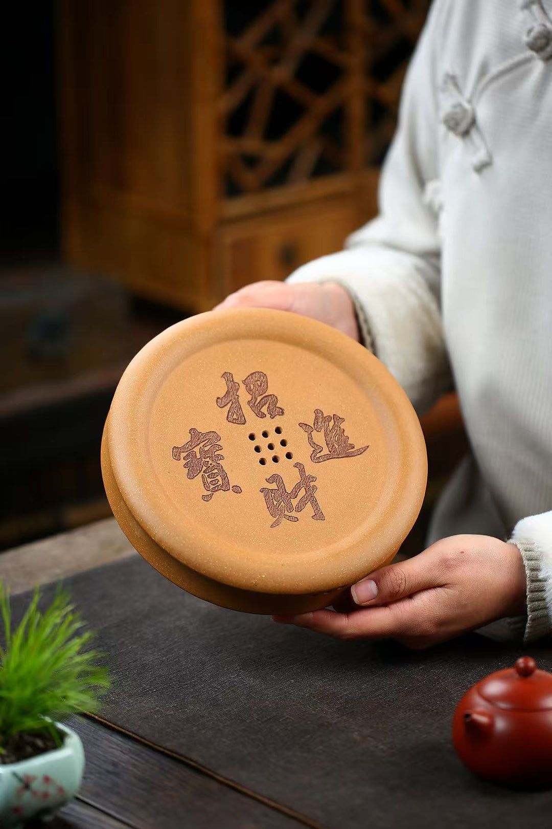 "Fortune &amp; Treasures" | Handcrafted Jiangpo Ni Clay Dry Brew Stage | Lucky Zen Tea Tray