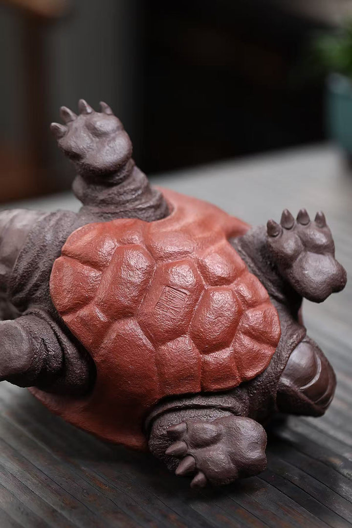 "Dragon Turtle" | Handcrafted Premium Old Purple Clay Sculpture | Auspicious Guardian of Success