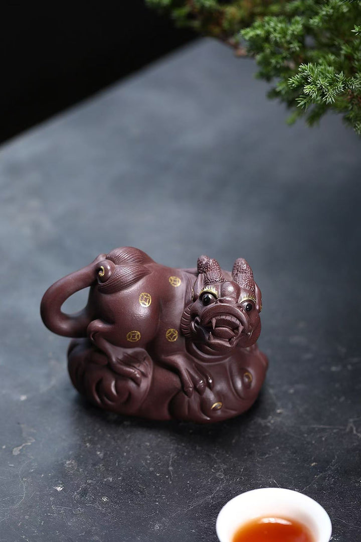 "Auspicious Cloud Pi Xiu" | Handcrafted Raw Old Purple Clay Mascot | Wealth-Attracting Guardian