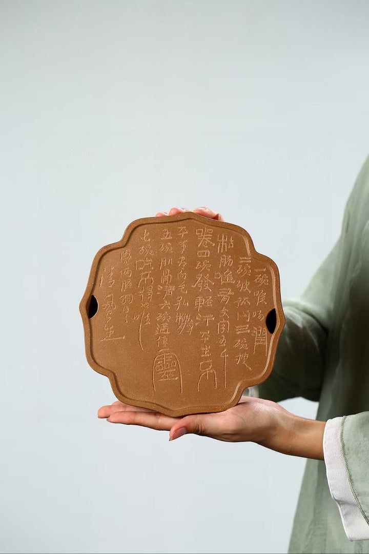 "Seven Bowls of Tea" | Handcrafted Aged Duan Ni Dry Brew Stage | Calligraphy Zen Tea Tray