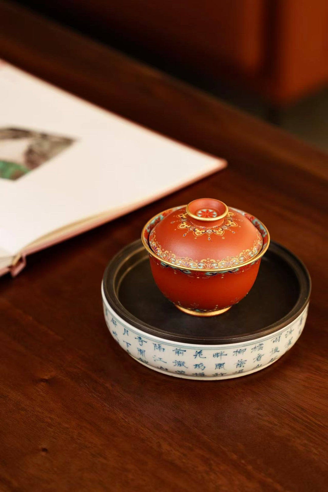 "Jingyuan Mini Ingot" | Handcrafted Enamel Art Yixing Zisha Gaiwan | Auspicious Wealth Symbol (100cc)