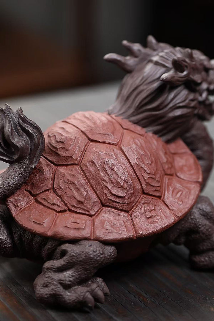 "Dragon Turtle" | Handcrafted Premium Old Purple Clay Sculpture | Auspicious Guardian of Success