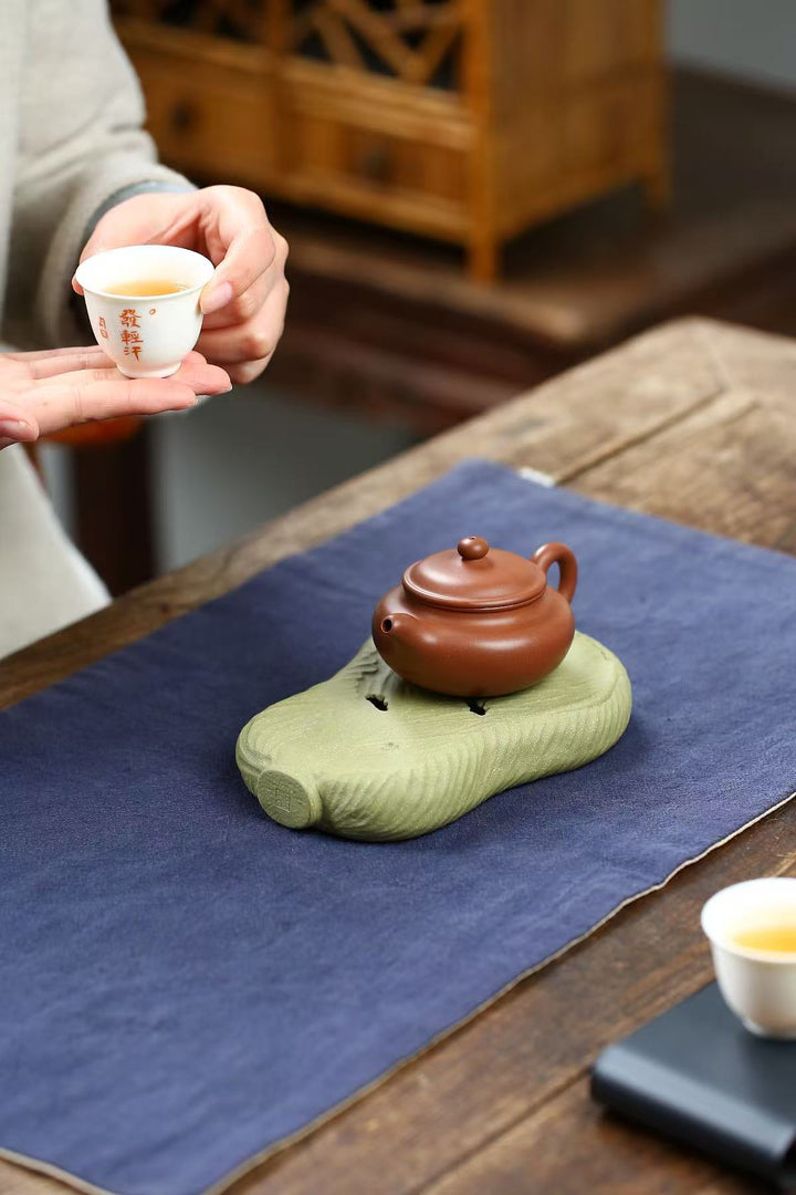 "Hundred Wealths" | Handcrafted Green Duan Ni Cabbage Tea Tray | Lucky Dry Brew Plate