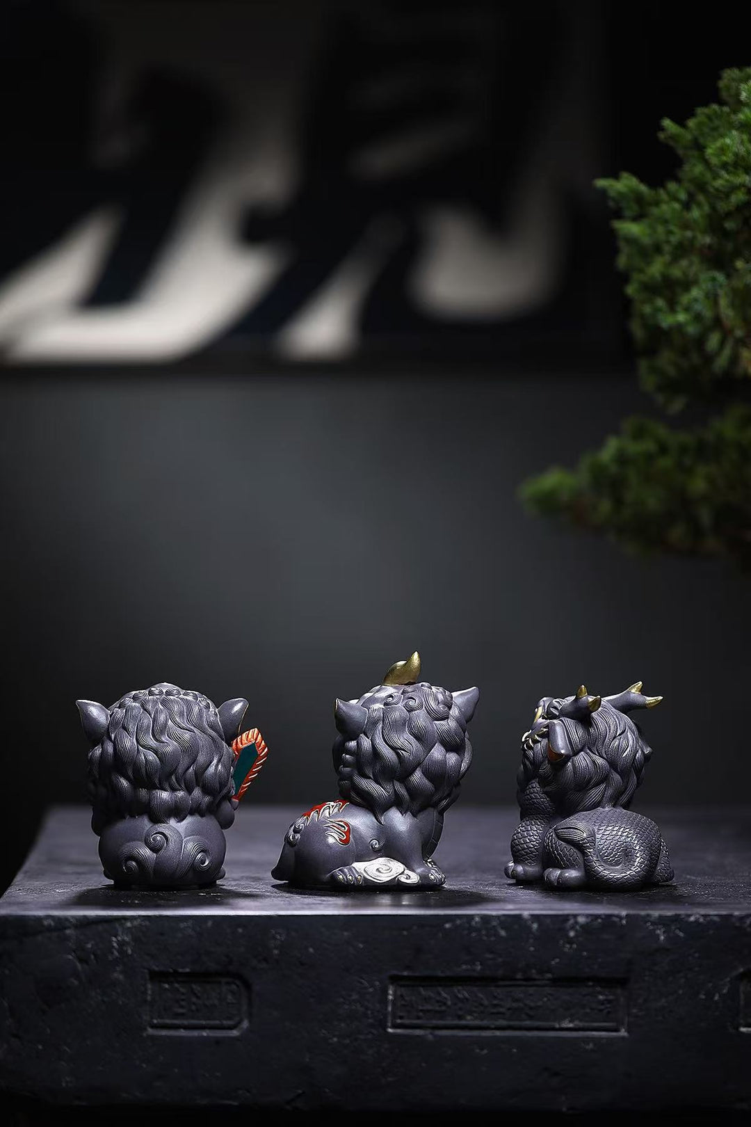 "Auspicious Trio" | Gray Zisha Mythical Beast Set (3 Pieces)