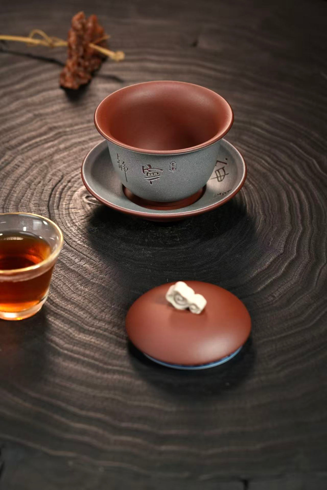 "Zen Ruyi" | Handcrafted Yixing Zisha Gaiwan | Premium Purple Clay Tea Bowl with Cloud Finial (200cc)