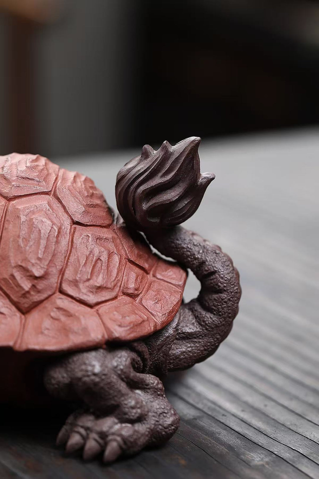 "Dragon Turtle" | Handcrafted Premium Old Purple Clay Sculpture | Auspicious Guardian of Success