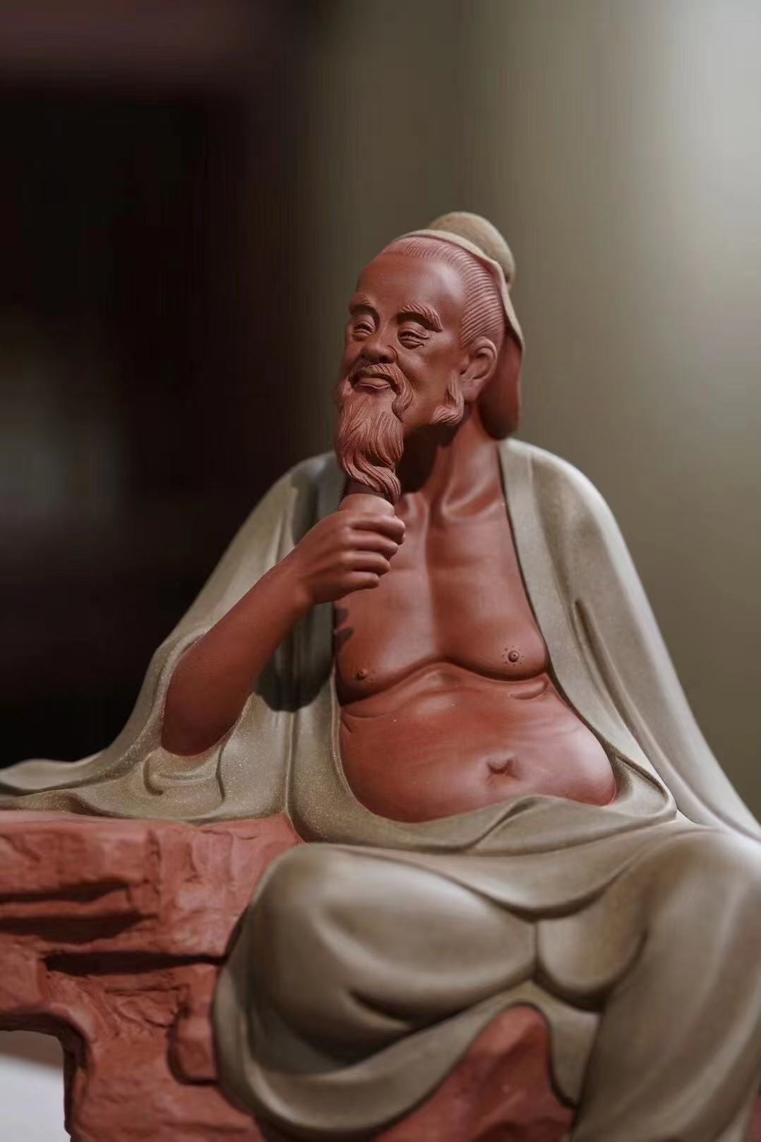 "Saint of Tea: Lu Yu" | Handcrafted Masterpiece Sculpture | Rare Mixed Zisha Clay by Xun Shaohua