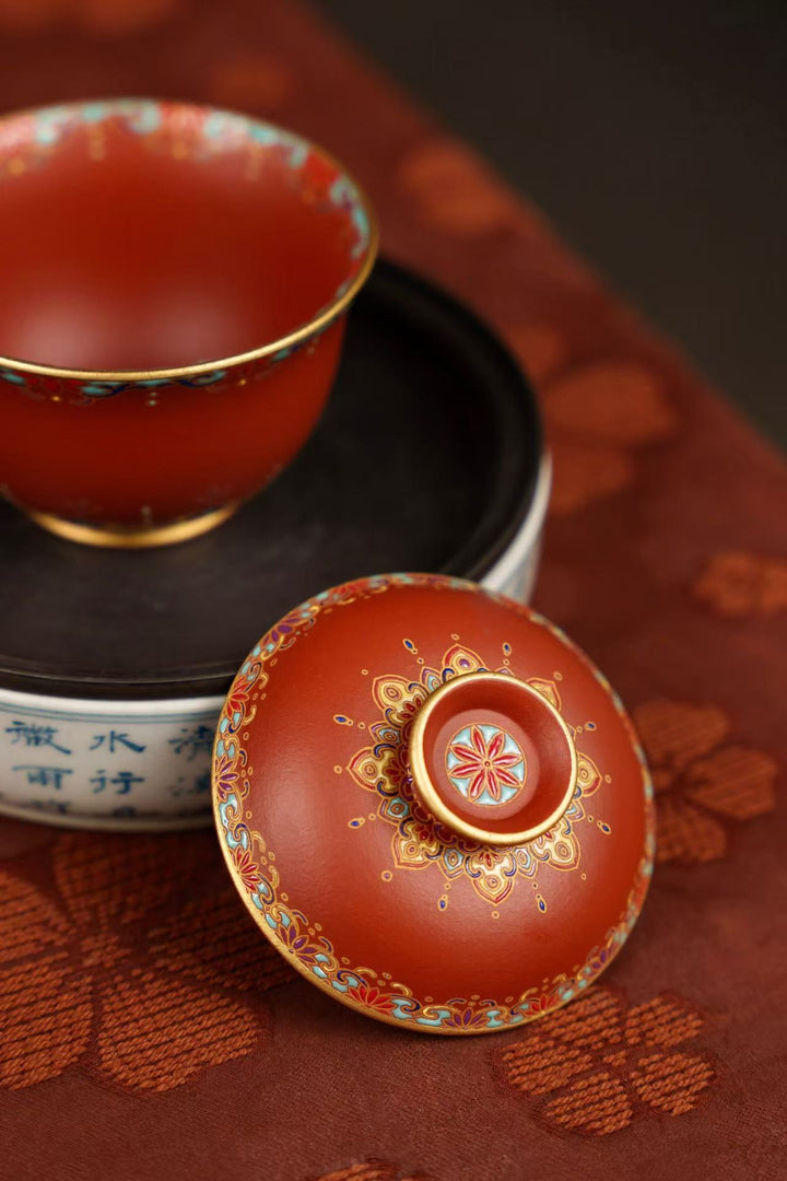 "Jingyuan Mini Ingot" | Handcrafted Enamel Art Yixing Zisha Gaiwan | Auspicious Wealth Symbol (100cc)