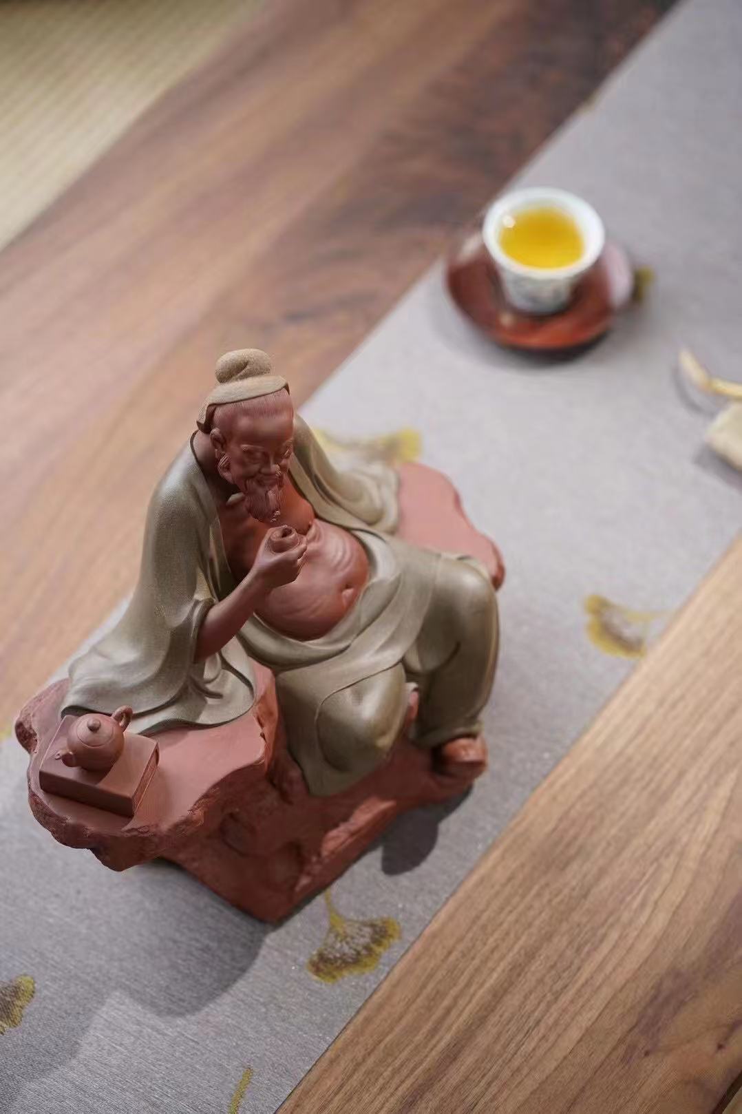 "Saint of Tea: Lu Yu" | Handcrafted Masterpiece Sculpture | Rare Mixed Zisha Clay by Xun Shaohua