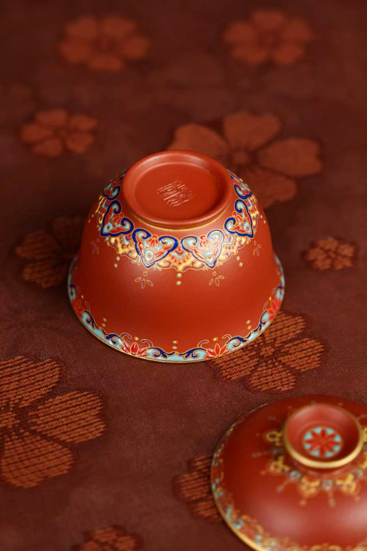 "Jingyuan Mini Ingot" | Handcrafted Enamel Art Yixing Zisha Gaiwan | Auspicious Wealth Symbol (100cc)