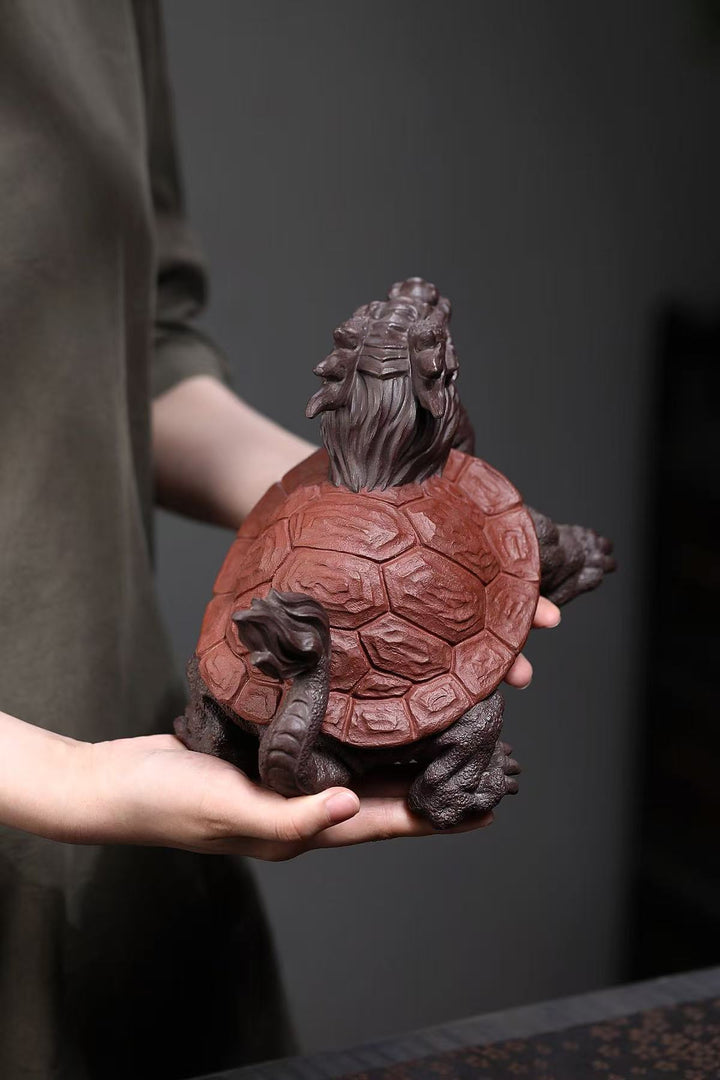 "Dragon Turtle" | Handcrafted Premium Old Purple Clay Sculpture | Auspicious Guardian of Success