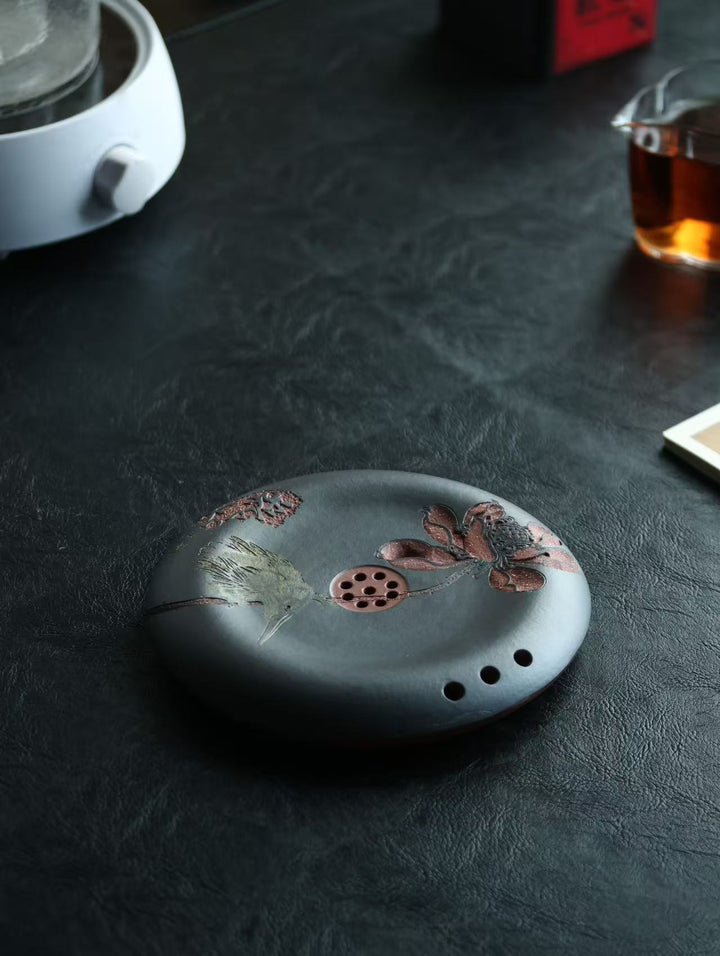 "Lotus Zen" Masterpiece | Handcrafted Yixing Purple Clay Draining Tea Tray | Premium Gongfu Tea Vessel Bearing