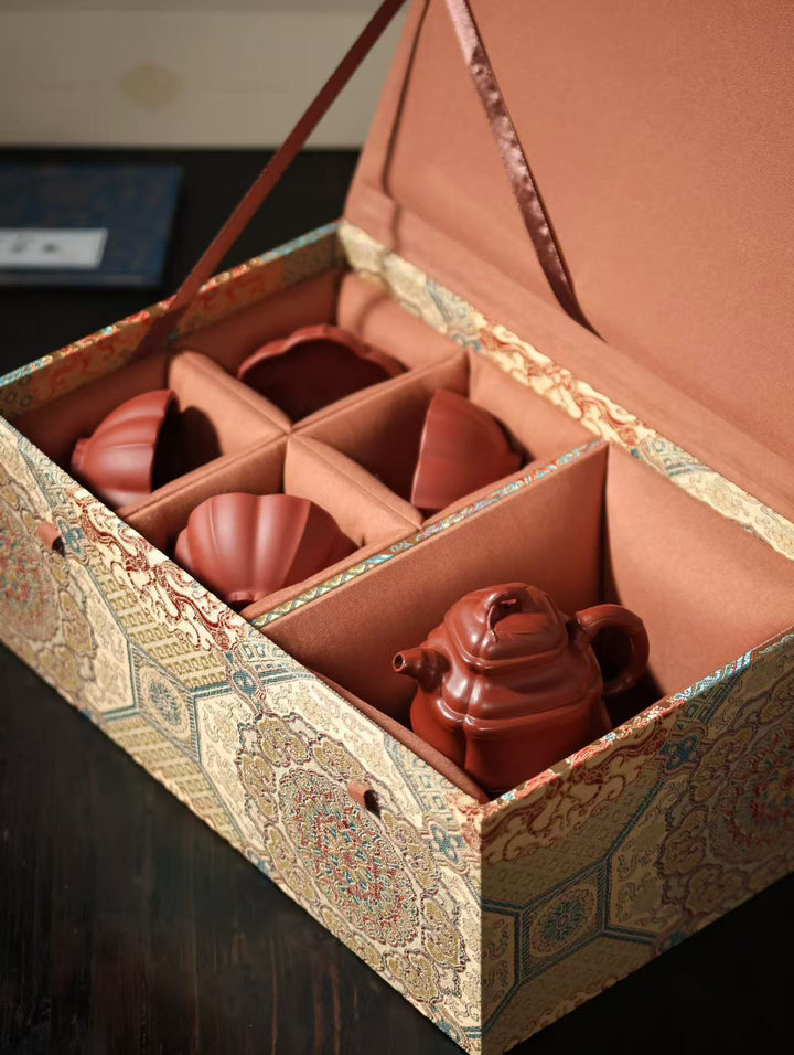 "Sifang Zhuding" | Handcrafted Premium Zhu Ni Teapot Set | Ancient Bamboo Ding &amp; Ribbed Design
