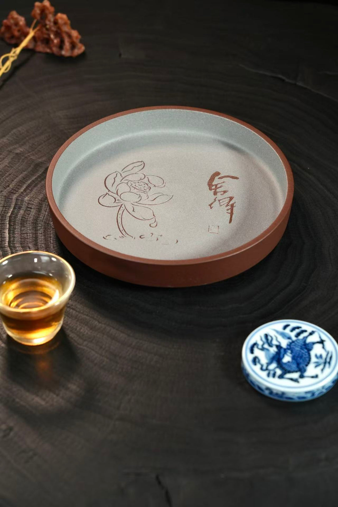 "Shedé: The Wisdom" | Handcrafted Yixing Zisha Dry Brew Tray | Premium Purple Clay Vessel Bearing