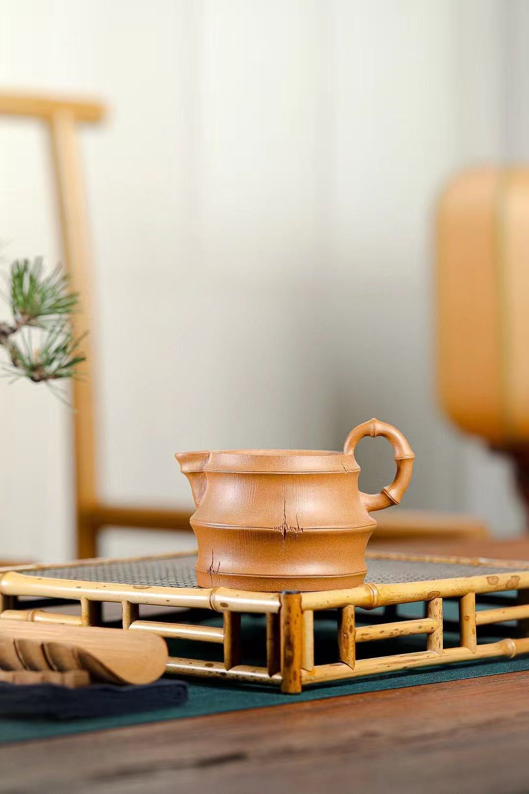 "Elegant Bamboo" | Handcrafted Yixing Zisha Gong Dao Cups (Pair of 2)