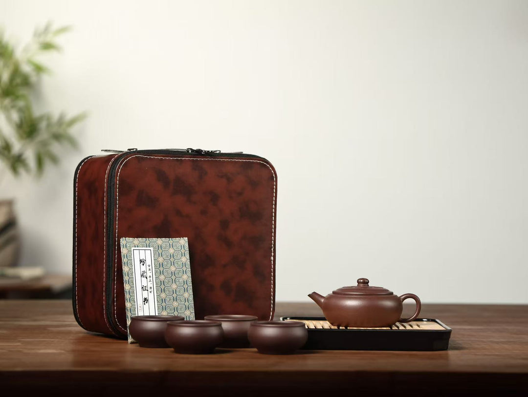 "Ruyi" Travel Tea Set | Handcrafted Yixing Zisha Teapot &amp; Cups | Portable Outdoor Brewing Set