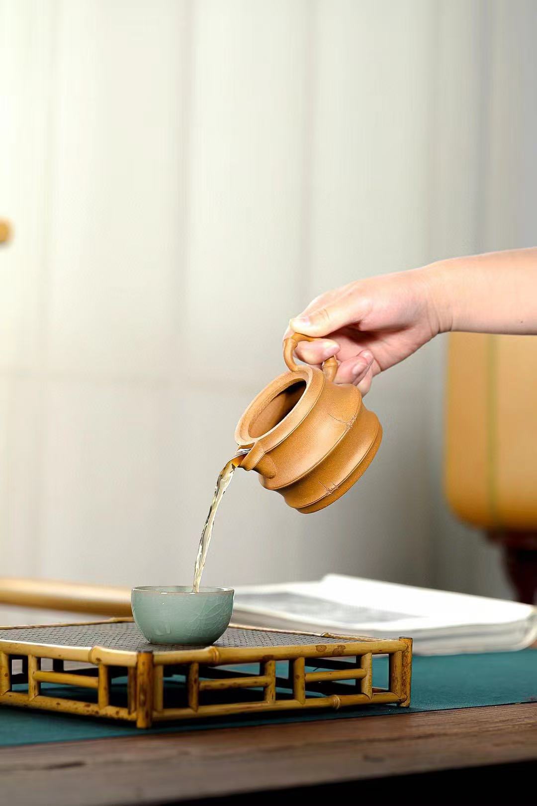 "Elegant Bamboo" | Handcrafted Yixing Zisha Gong Dao Cups (Pair of 2)