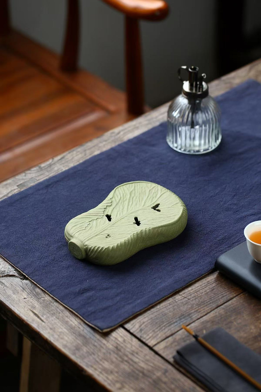 "Hundred Wealths" | Handcrafted Green Duan Ni Cabbage Tea Tray | Lucky Dry Brew Plate